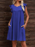 Round Neck Flutter Sleeve Dress with Pockets - Trendsi - Flyclothing LLC