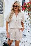 Notched Button Detail Dropped Shoulder Top and Shorts Set - Trendsi - Flyclothing LLC