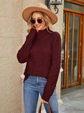 Cable-Knit Mock Neck Sweater - Trendsi - Flyclothing LLC