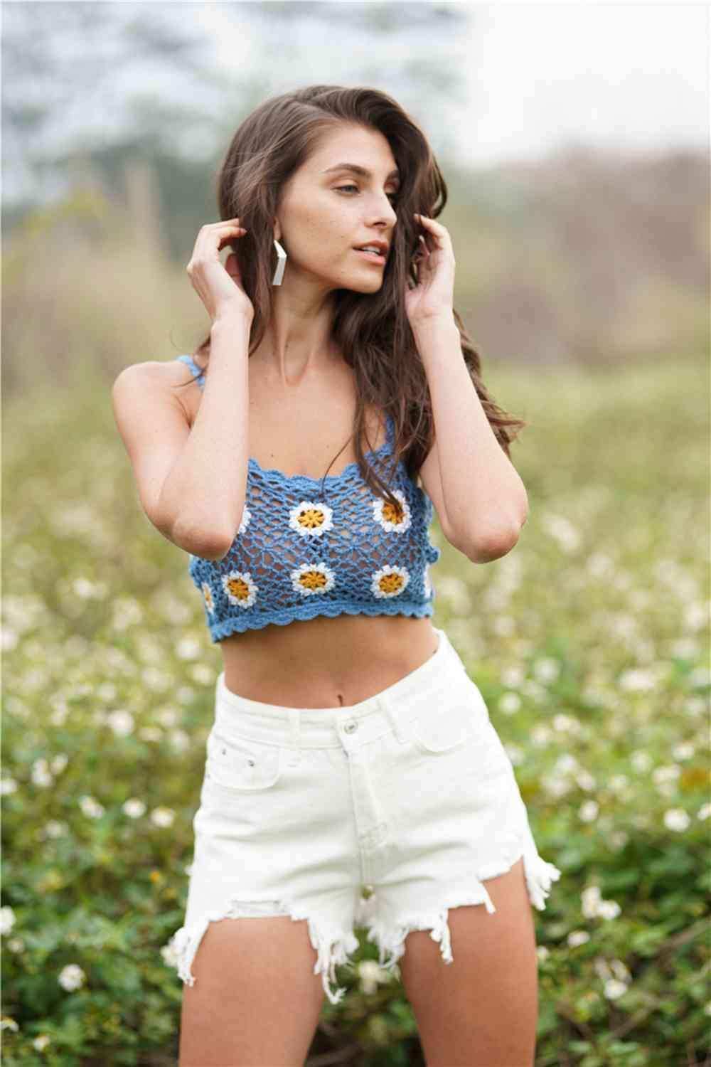 Floral Crochet Cropped Cami - Trendsi - Flyclothing LLC