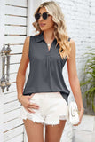 Ruched Johnny Collar Tank - Trendsi - Flyclothing LLC