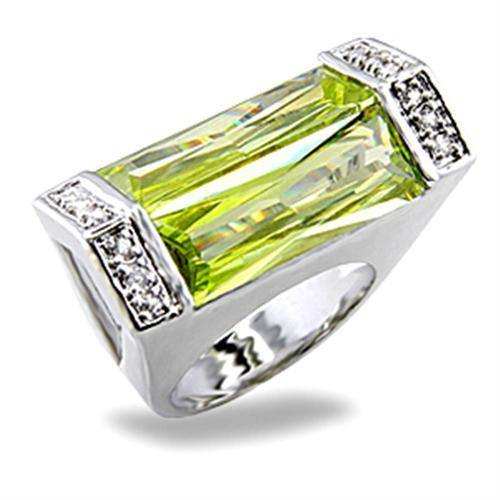 Alamode Rhodium Brass Ring with Synthetic Spinel in Peridot - Alamode - Flyclothing LLC