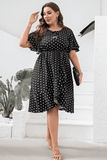 Plus Size Polka Dot Flutter Sleeve Dress - Trendsi - Flyclothing LLC