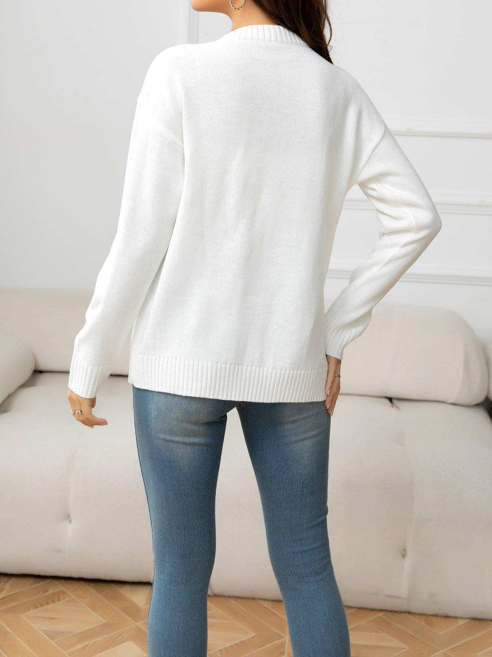 V-Neck Long Sleeve Buttoned Knit Top with Pocket - Trendsi - Flyclothing LLC