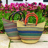 Bolga Tote, Mixed Colors with Leather Handle - 18-inch - Gitzell - Flyclothing LLC