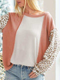 Leopard Color Block Long Sleeve Blouse - Trendsi - Flyclothing LLC