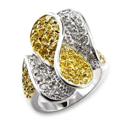 Alamode Gold+Rhodium Brass Ring with AAA Grade CZ in Topaz - Alamode - Flyclothing LLC