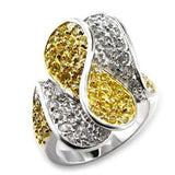 Alamode Gold+Rhodium Brass Ring with AAA Grade CZ in Topaz - Alamode - Flyclothing LLC