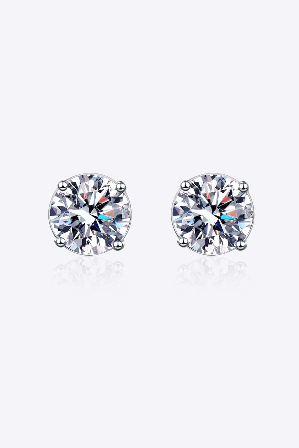 2 Carat Moissanite Rhodium-Plated Stud Earrings - Trendsi - Flyclothing LLC