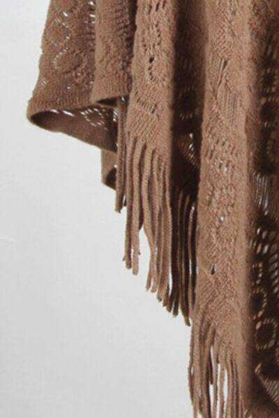 Fringe Openwork Surplice Cape Sleeve Poncho - Trendsi - Flyclothing LLC