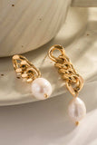 Stainless Steel Pearl Asymmetrical Earrings - Trendsi - Flyclothing LLC