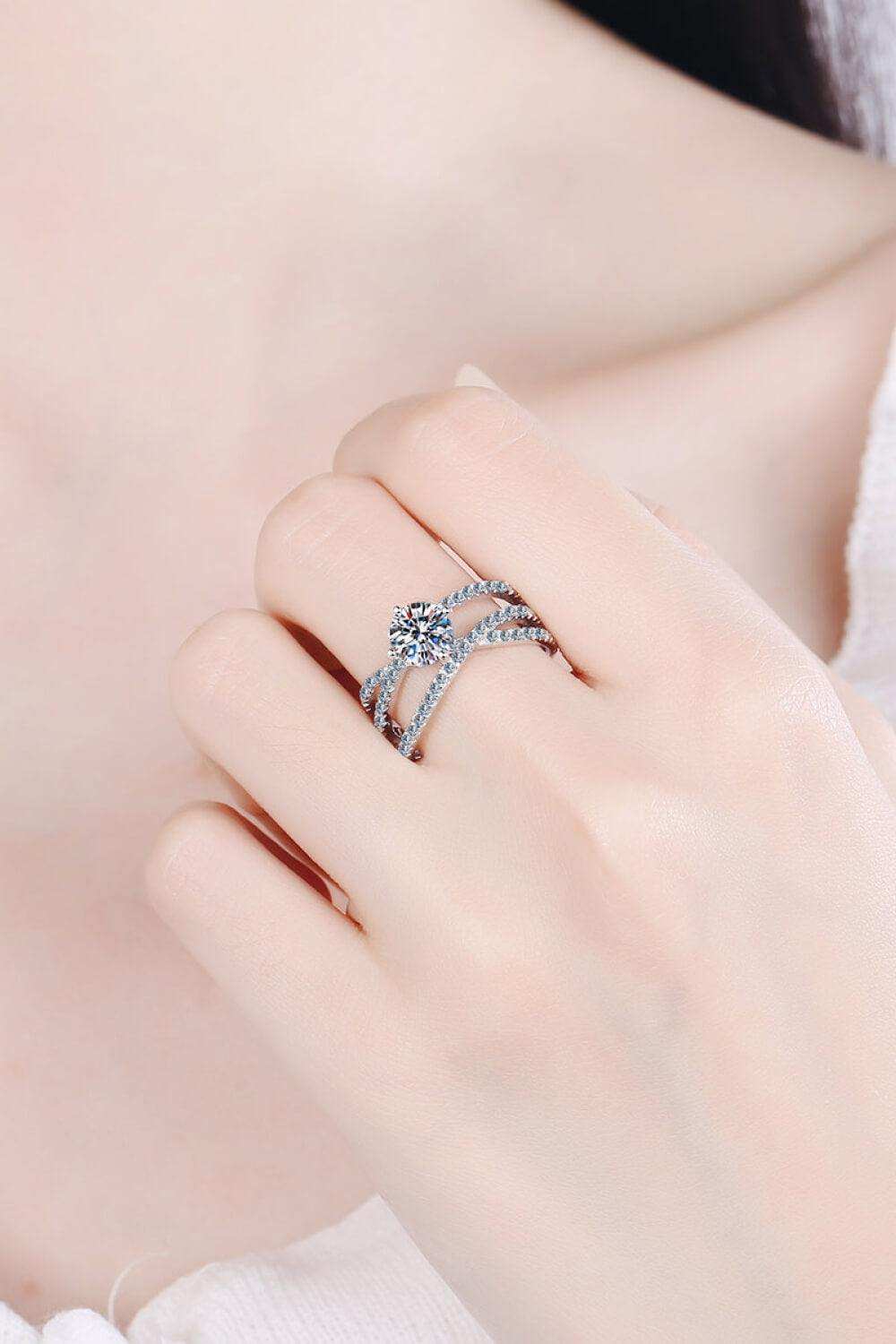 1 Carat Moissanite Crisscross Ring - Trendsi - Flyclothing LLC