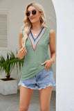 Contrast V-Neck Eyelet Tank - Trendsi - Flyclothing LLC
