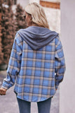 Plaid Dropped Shoulder Hooded Longline Jacket - Trendsi - Flyclothing LLC