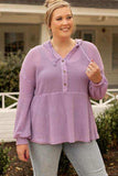 Plus Size Waffle Knit Drawstring Half Button Hooded Knit Top - Trendsi - Flyclothing LLC