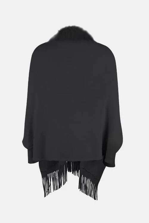 Fringe Open Front Long Sleeve Poncho - Trendsi - Flyclothing LLC