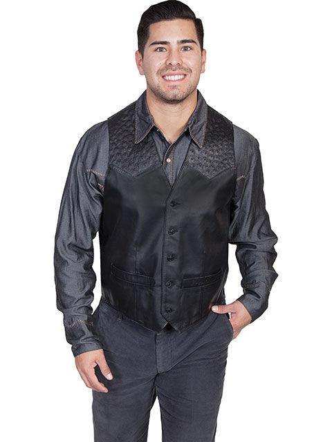 Scully BLACK LAMB W/BLACK OSTRICH TRIM OSTRICH TRIM VEST - Scully Leather - Flyclothing LLC