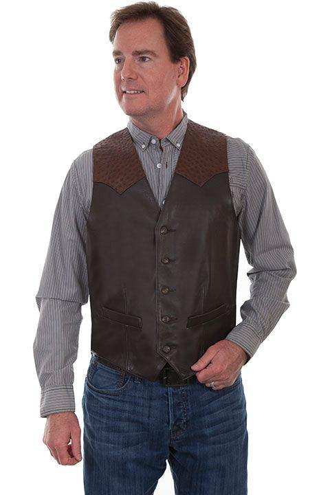 Scully BROWN OSTRICH TRIM VEST - Scully Leather - Flyclothing LLC