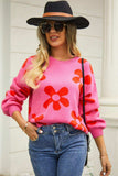 Floral Print Round Neck Dropped Shoulder Pullover Sweater - Trendsi - Flyclothing LLC