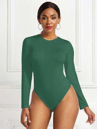 Round Neck Long Sleeve Bodysuit - Trendsi - Flyclothing LLC
