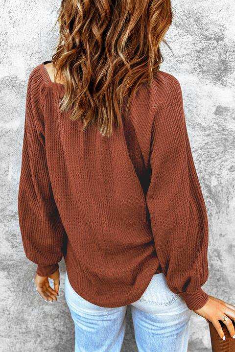 Square Neck Waffle-Knit Top - Trendsi - Flyclothing LLC