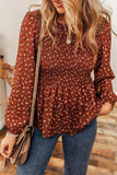 Floral Smocked Ruffle Hem Long Sleeve Blouse - Trendsi - Flyclothing LLC