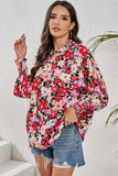 Frill Floral Mock Neck Lantern Sleeve Blouse - Trendsi - Flyclothing LLC