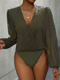 Ruched Surplice Long Sleeve Bodysuit - Trendsi - Flyclothing LLC