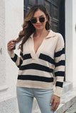 Striped Johnny Collar Sweater - Trendsi - Flyclothing LLC