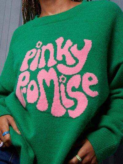 PINKY PROMISE Round Neck Sweater - Trendsi - Flyclothing LLC