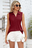 Ruched Johnny Collar Tank - Trendsi - Flyclothing LLC