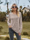 Round Neck Long Sleeve Buttoned T-Shirt - Trendsi - Flyclothing LLC