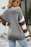 Color Block V-Neck Dropped Shoulder Sweater - Trendsi - Flyclothing LLC