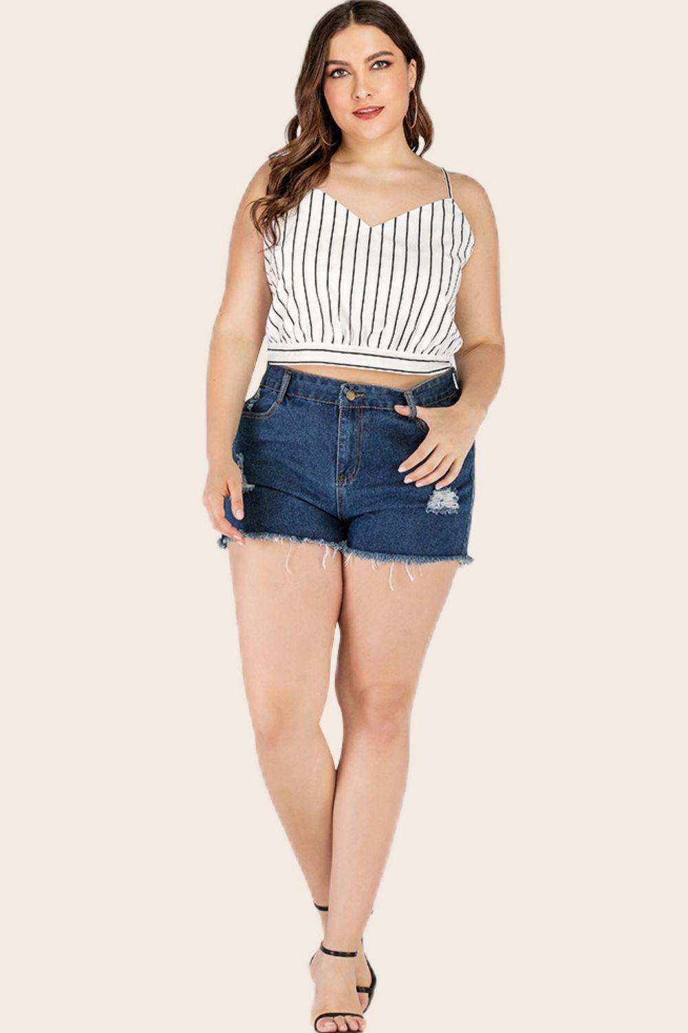 Plus Size Striped Tie-Back Cropped Cami - Trendsi - Flyclothing LLC