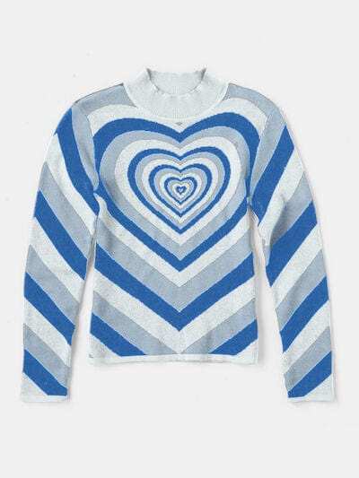 Heart Mock Neck Long Sleeve Sweater - Trendsi - Flyclothing LLC
