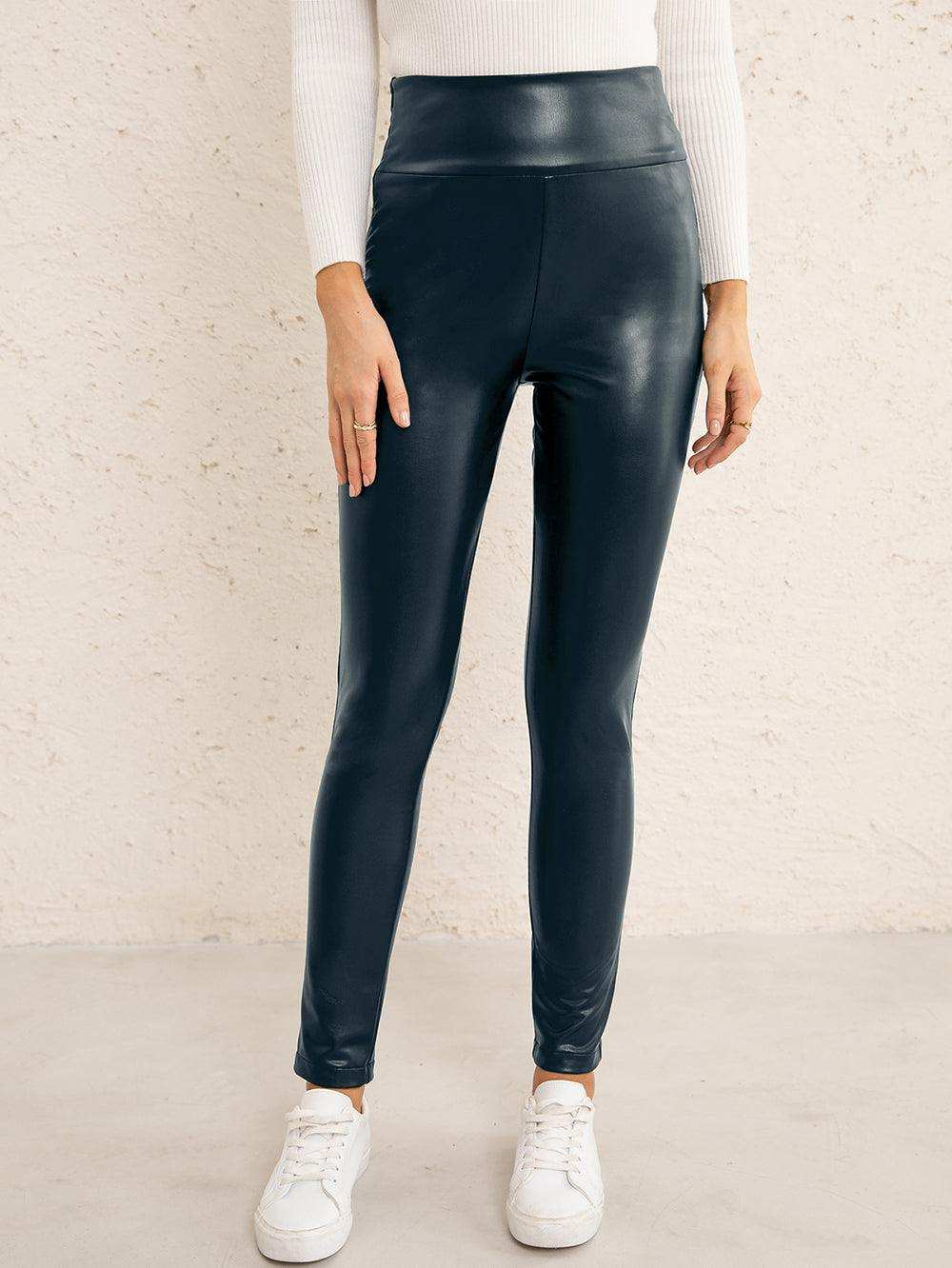 PU High Waist Straight Pants - Trendsi - Flyclothing LLC
