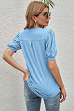 Notched Neck Puff Sleeve Tee - Trendsi - Flyclothing LLC