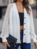 Lantern Sleeve V-Neck Button-Down Cardigan - Trendsi - Flyclothing LLC