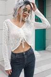 Drawstring V-Neck Long Sleeve Knit Top - Trendsi - Flyclothing LLC