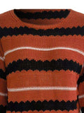 Striped Round Neck Long Sleeve Sweater - Trendsi - Flyclothing LLC