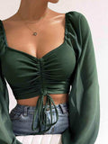 Drawstring Sweetheart Neck Cropped Top - Trendsi - Flyclothing LLC