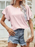 Round Neck Flutter Sleeve Blouse - Trendsi - Flyclothing LLC