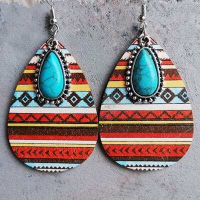 Artificial Turquoise Geometric Teardrop Earrings - Trendsi - Flyclothing LLC