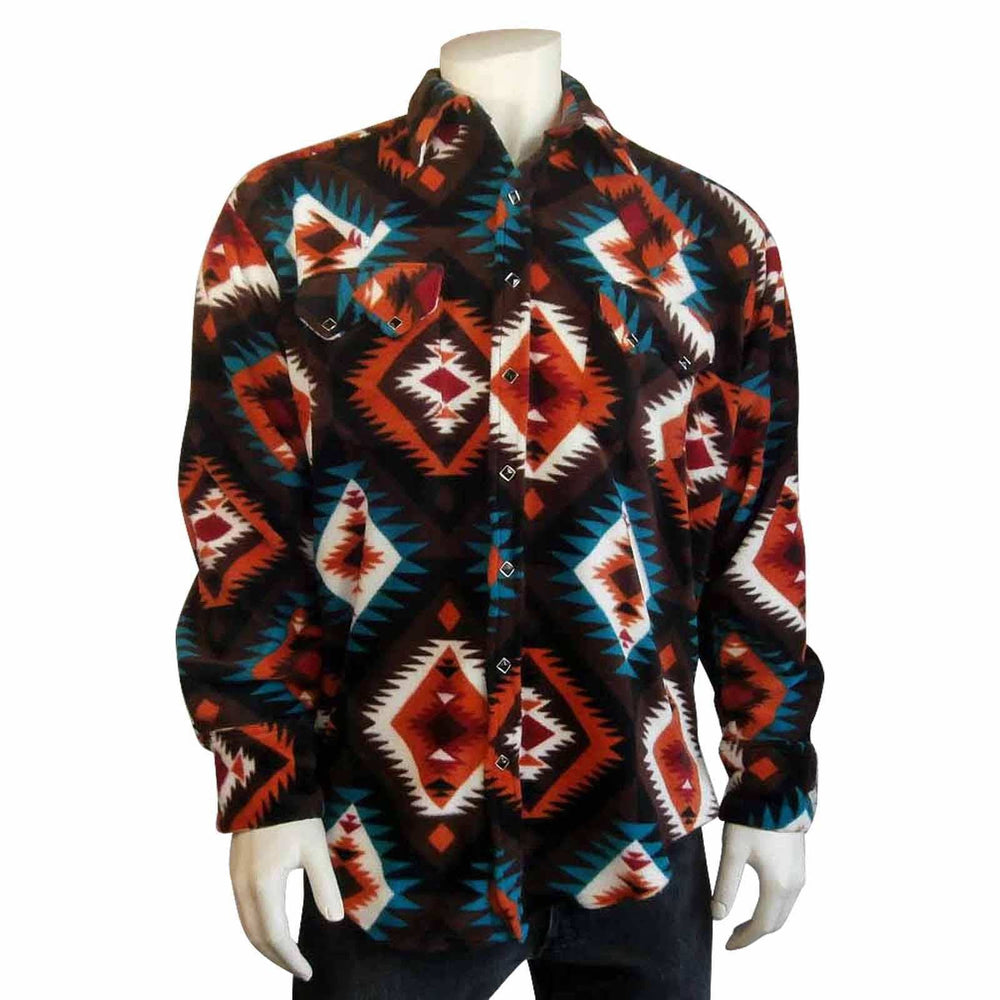 Men's Native Pattern Fleece Western Shirt in Brown & Orange - Rockmount Clothing - Flyclothing LLC