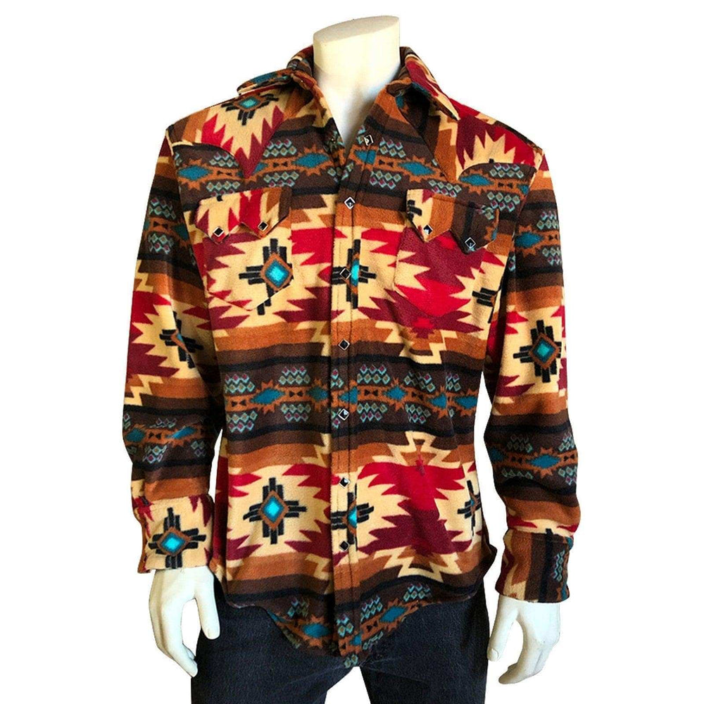 Men's Native Pattern Fleece Western Shirt in Brown & Red - Rockmount Clothing - Flyclothing LLC