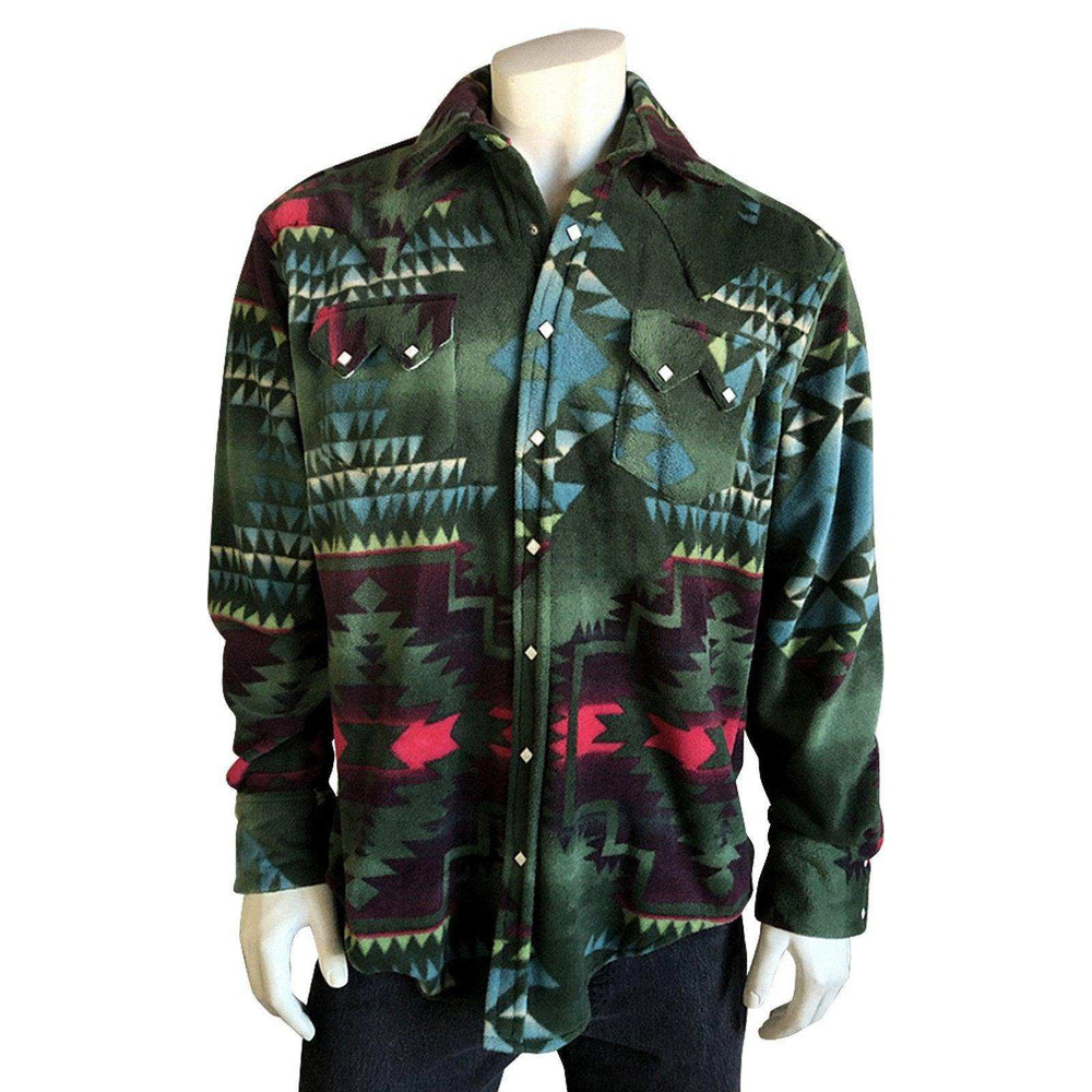 Men's Native Pattern Fleece Western Shirt in Green & Black - Rockmount Clothing - Flyclothing LLC