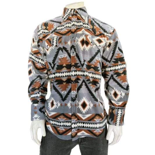 Rockmount Clothing Men's Native Pattern Fleece Western Shirt in Grey & Brown - Rockmount Clothing - Flyclothing LLC