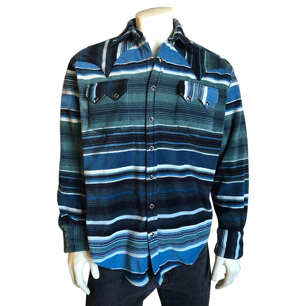 Men's Serape Pattern Fleece Western Shirt in Blue & Navy - Rockmount Clothing - Flyclothing LLC