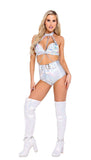 Roma Costume Holographic Vinyl Buckled Top with Chain - Roma Costume - Flyclothing LLC