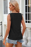 Eyelet Round Neck Wide Strap Tank - Trendsi - Flyclothing LLC